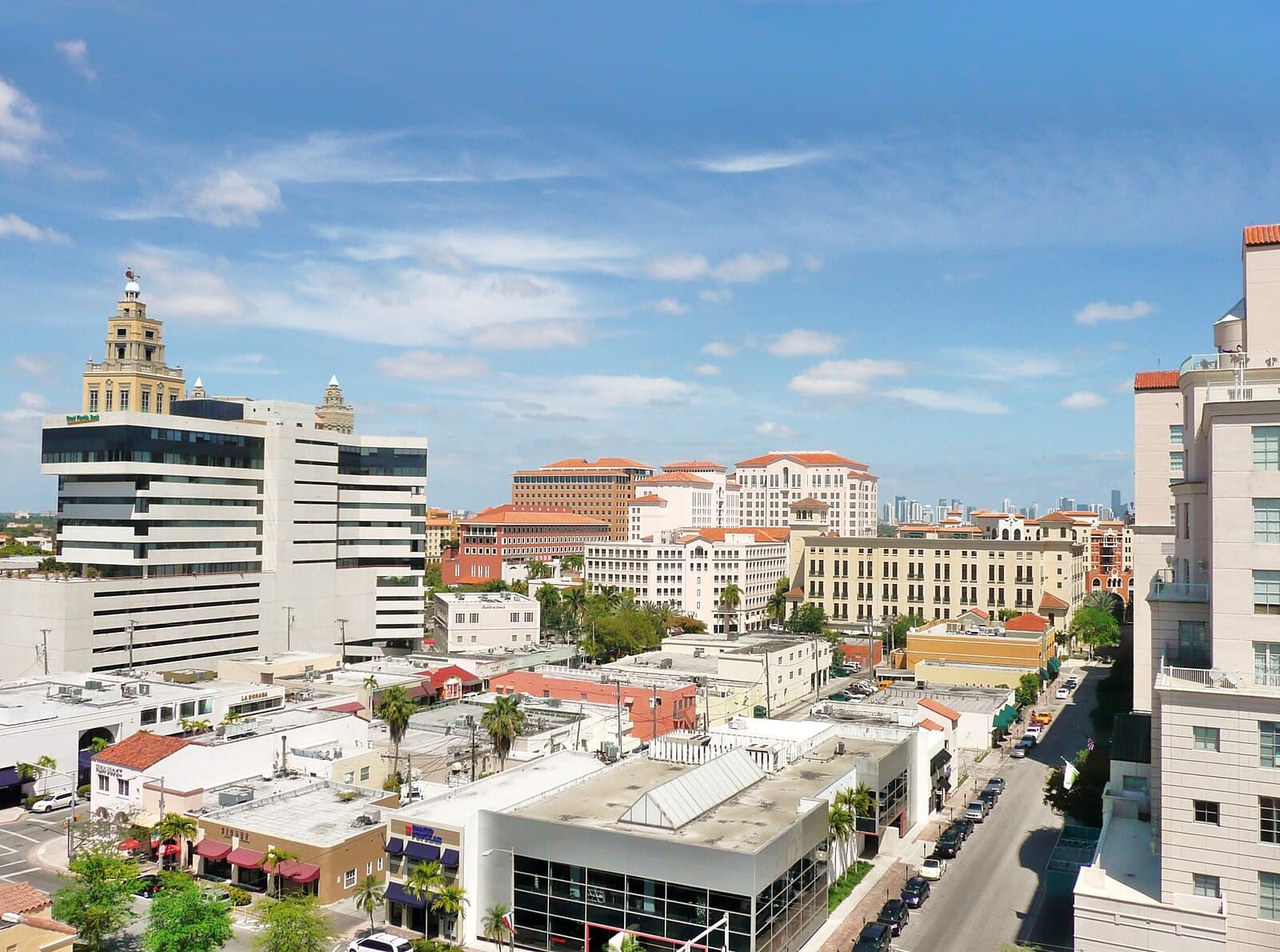 Coral Gables skyline with downtown Miami visible in the background